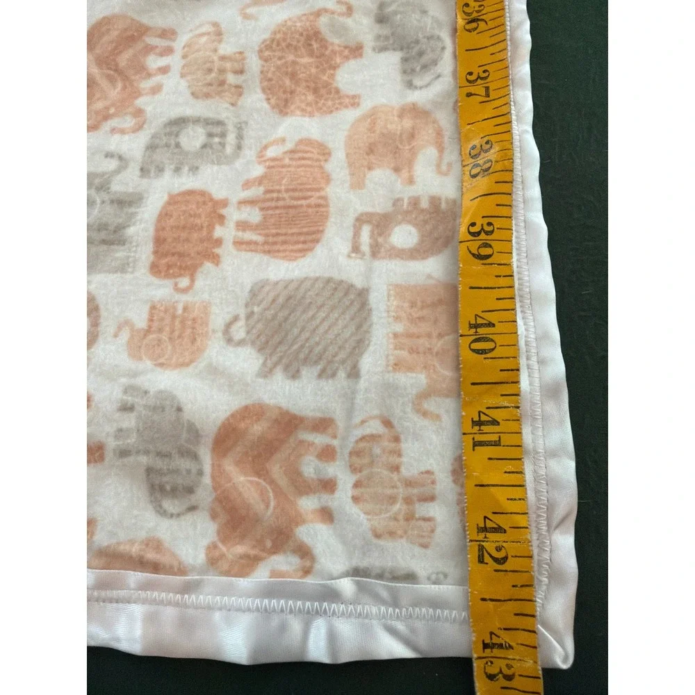 Momma G Handmade Baby Blanket Peach Grey Elephant Print Satin Trim 35x43